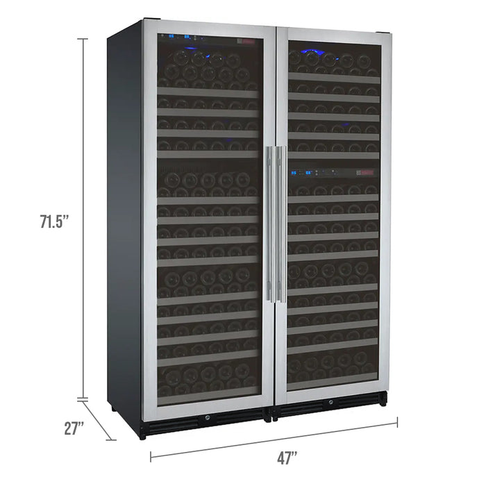 Allavino FlexCount Series 349 Bottle Tall Three Zone Side-by-Side Wine Refrigerators with Stainless Steel Doors