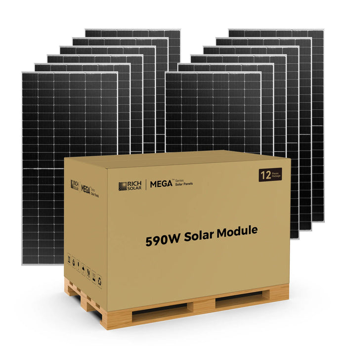 Rich Solar MEGA 590 BIFACIAL | 590 Watt Bifacial Solar Panel | Premium Grid-Tie or Off-Grid Solar Panel for Residential, Commercial, Agriculture | 25-Year Output Warranty