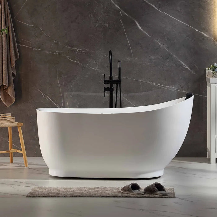 Empava 59 Inch White Acrylic Oval Freestanding Whirlpool Tub with Right Drain