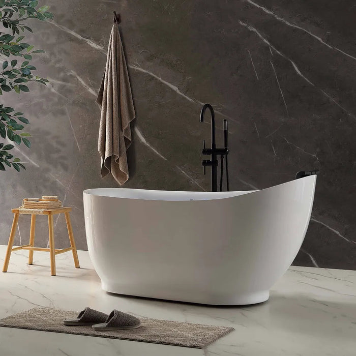 Empava 59 Inch White Acrylic Oval Freestanding Whirlpool Tub with Right Drain