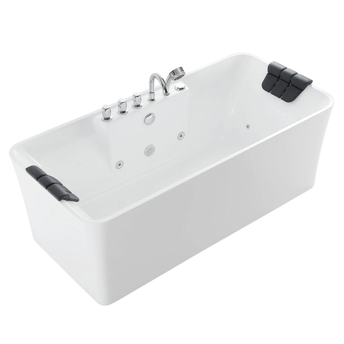 Empava 59 Inch Freestanding Rectangle Whirlpool Bathtub with Center Drain