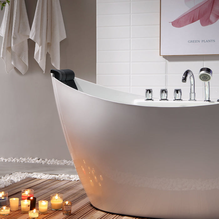 Empava 59 Inch Freestanding Boat-Shaped Whirlpool Bathtub with Center Drain