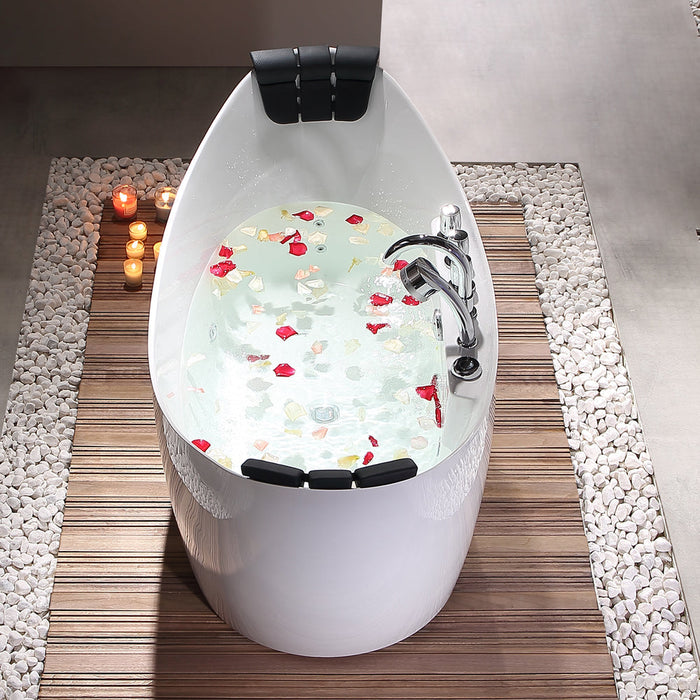 Empava 59 Inch Freestanding Boat-Shaped Whirlpool Bathtub with Center Drain