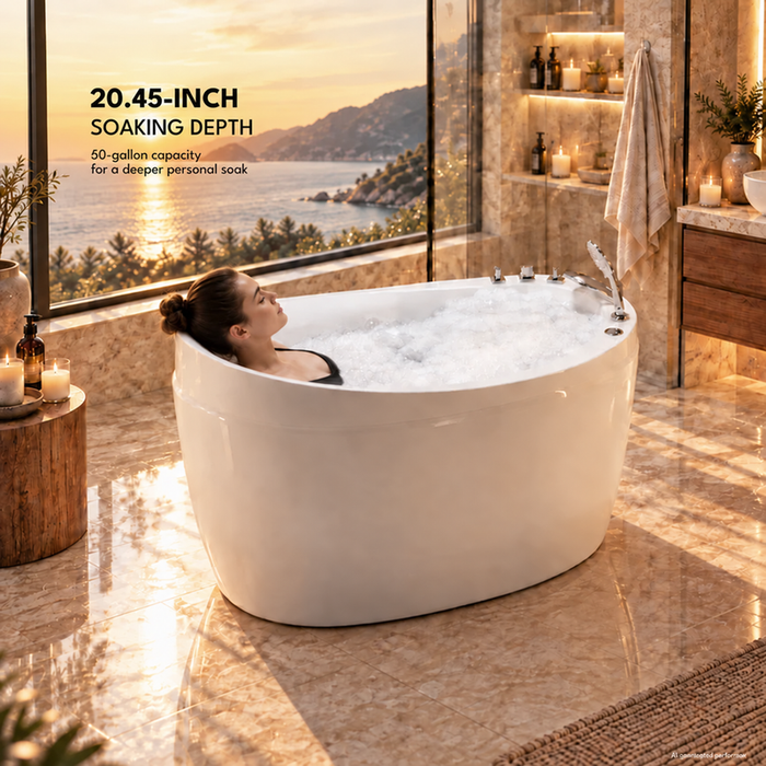 Empava 48 Inch Freestanding Japanese-Style Air Massage Bathtub with Reversible Drain