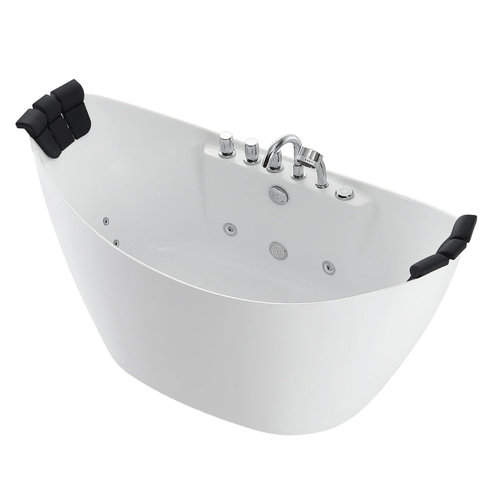 Empava 67 Inch Freestanding Boat-Shaped Whirlpool Bathtub with Center Drain