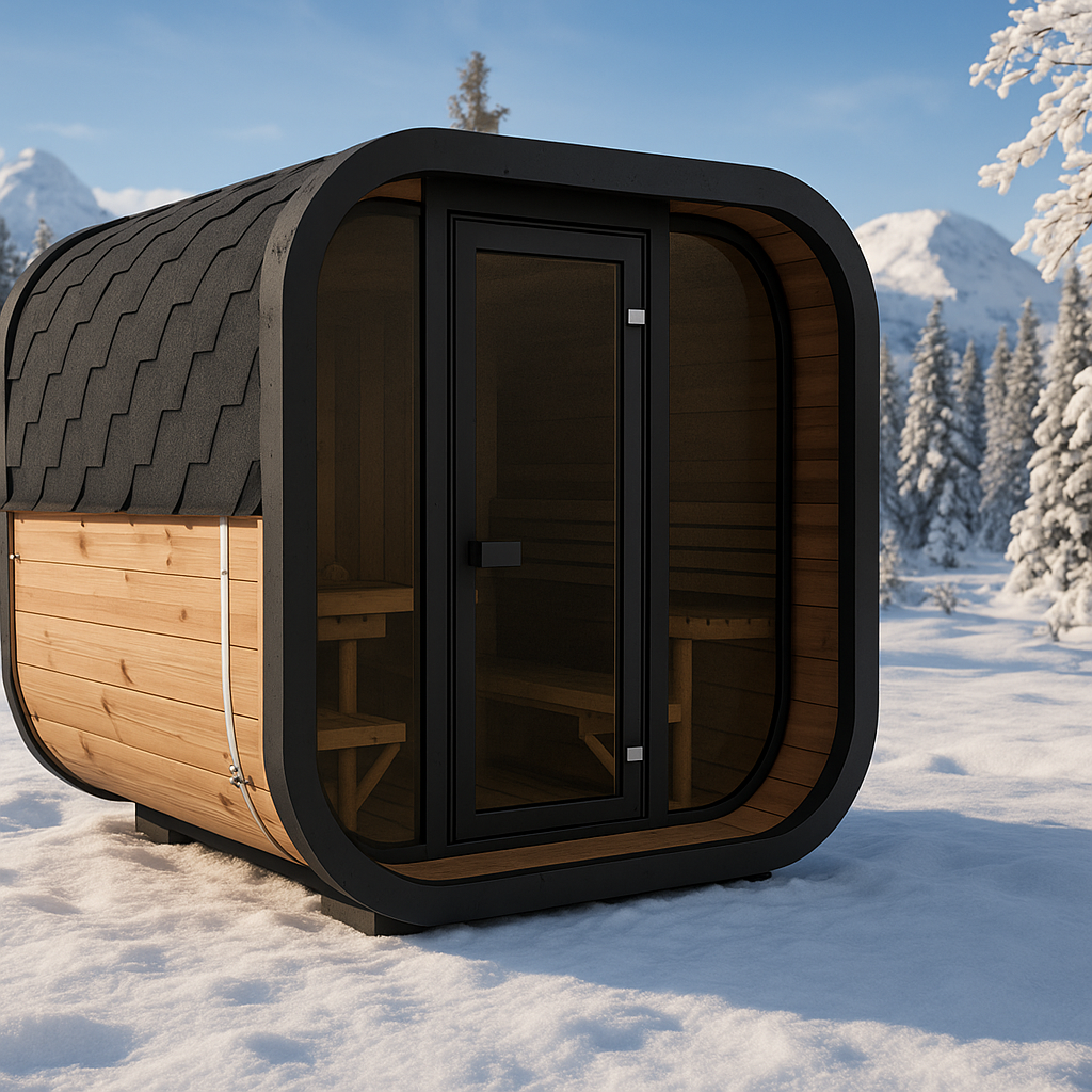 SaunaLife Model CL7G - Cube Series Outdoor Home Sauna Kit, Glass Front, Thermo-Spruce, Up to 6 Persons