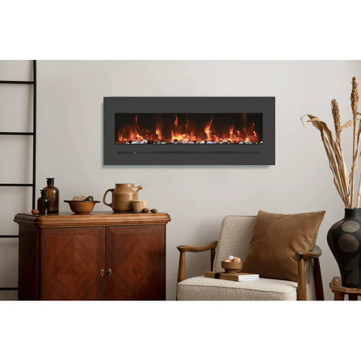 Amantii 48 Inch Linear Wall Mount/Flush Mount Electric Fireplace with Steel Surround and Glass Media Attached