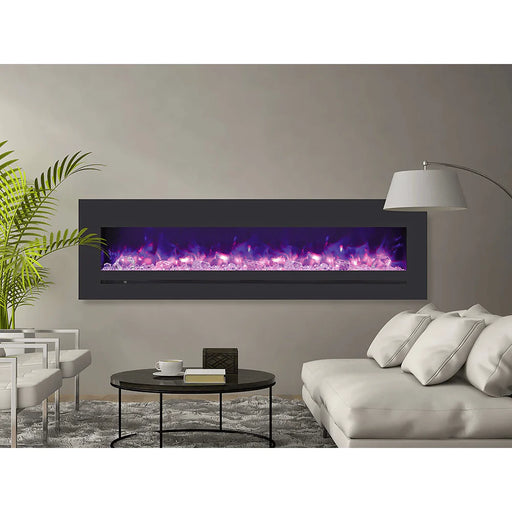 Amantii 72 Inch Linear Wall Mount/Flush Mount Electric Fireplace with Steel Surround and Glass Media Attached