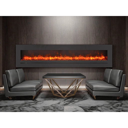 Amantii 88 Inch Linear Wall Mount/Flush Mount Electric Fireplace with Steel Surround and Glass Media Attached