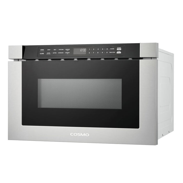 Cosmo 24 Inch Built In Microwave Stainless Steel Drawer with Automatic Presets, Touch Controls, Defrosting Rack and 1.2 Cu. Ft. Capacity - COS-12MWDSS-NH Side