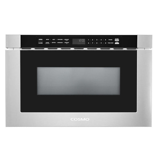 Cosmo 24 Inch Built In Microwave Stainless Steel Drawer with Automatic Presets, Touch Controls, Defrosting Rack and 1.2 Cu. Ft. Capacity - COS-12MWDSS-NH Front