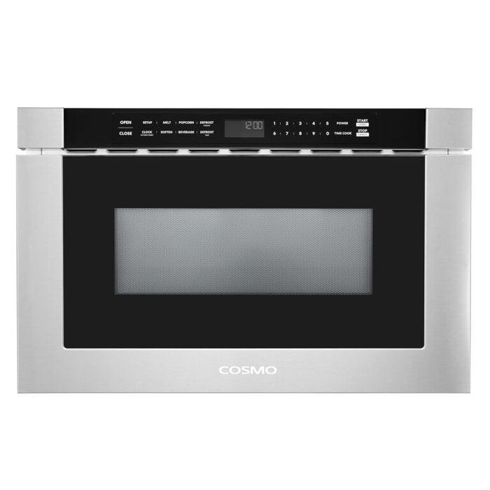 Cosmo 24 Inch Built In Microwave Stainless Steel Drawer with Automatic Presets, Touch Controls, Defrosting Rack and 1.2 Cu. Ft. Capacity - COS-12MWDSS-NH Front