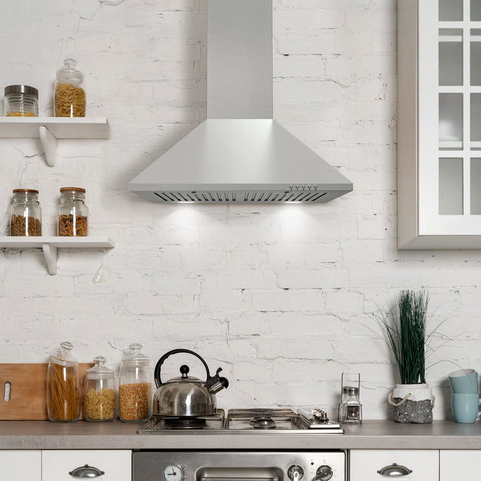 Cosmo 24 Inch Ducted Wall Mount Stainless Steel Range Hood with LED Lighting and Permanent Filters - COS-6324EWH Attached