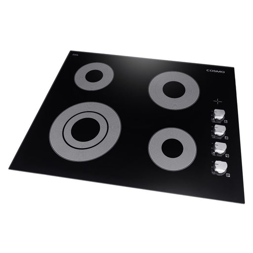 Cosmo 24 Inch Electric Ceramic Glass Cooktop with 4 Elements, Dual Zone Element, Hot Surface Indicator Light and Control Knobs - COS-244ECC Left