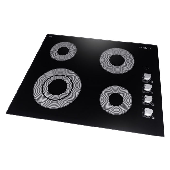 Cosmo 24 Inch Electric Ceramic Glass Cooktop with 4 Elements, Dual Zone Element, Hot Surface Indicator Light and Control Knobs - COS-244ECC Left