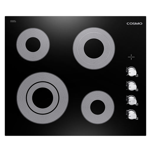 Cosmo 24 Inch Electric Ceramic Glass Cooktop with 4 Elements, Dual Zone Element, Hot Surface Indicator Light and Control Knobs - COS-244ECC Front