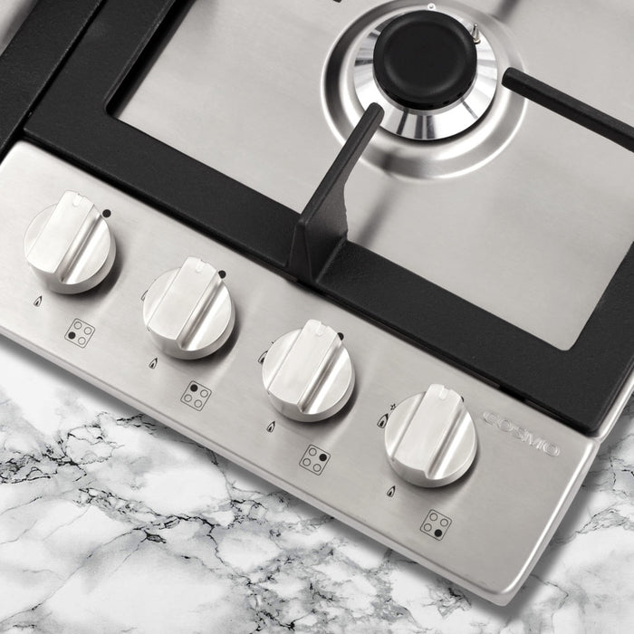 Cosmo 24 Inch Gas Stainless Steel Cooktop with 4 Sealed Burners - COS-640STX-E Knobs