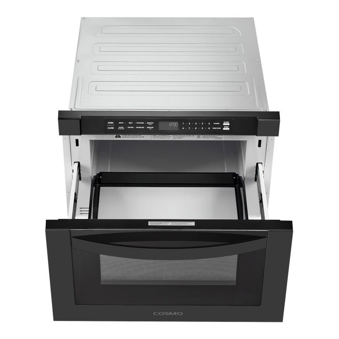 Cosmo 24 Inch Haven Collection Built In Microwave Matte Black Drawer with Touch Controls, Defrosting Rack and 1.2 Cu. Ft. Capacity - COS-12MWDBK Open