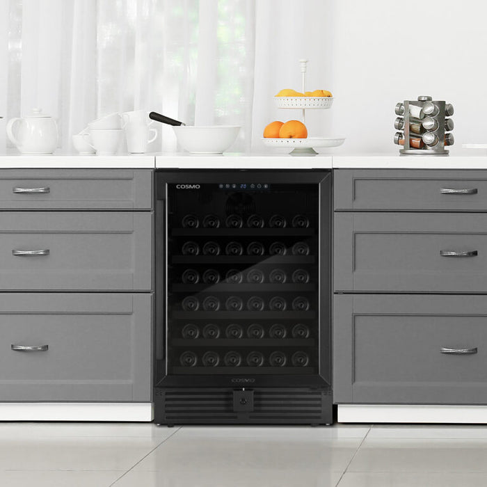 Cosmo 24 Inch Lumin Collection Single Zone Compressor Matte Black Wine Cooler with Digital Controls and LED Lighting - COS-24BIWCS-BK Attached