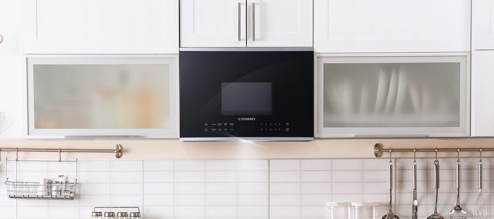 Cosmo 24 Inch Over the Range 1.34 Cu. Ft. Stainless Steel Microwave with Vent Fan Attached