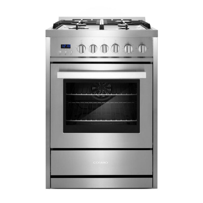 Cosmo 24 Inch Single Oven 2.73 Cu. Ft. Gas Stainless Steel Range with 4 Burner Cooktop and Heavy Duty Cast Iron Grates - COS-244AGC Front