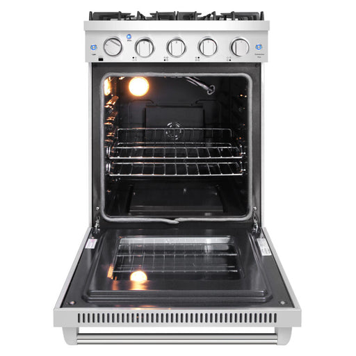 Cosmo 24 Inch Slide-In Freestanding Gas Stainless Steel Range with 4 Sealed Burners, Cast Iron Grates and Convection Oven 3.73 Cu. Ft. Capacity - COS-EPGR244 Open