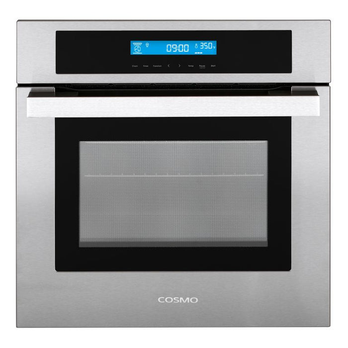 Cosmo 24 Inch Stainless Steel Single Electric Wall Oven 2.5 Cu. Ft. with 8 Functions and True European Convection Front