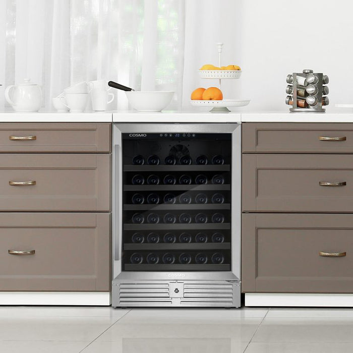 Cosmo 24 Inch Stainless Steel Single Zone Compressor Wine Cooler Attached