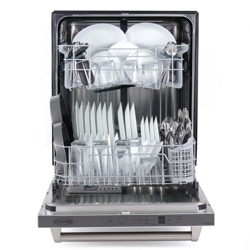 Cosmo 24 Inch Top Control Built In Tall Tub Stainless Steel Dishwasher with Fingerprint Resistant - COS-DIS6502 Open