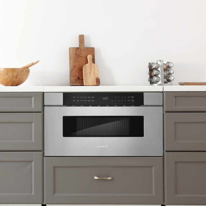 Cosmo 30 Inch Built In Microwave Stainless Steel Drawer with Automatic Presets, Touch Controls, Defrosting Rack and 1.2 Cu. Ft. Capacity - COS-MWD3012NHSS Attached
