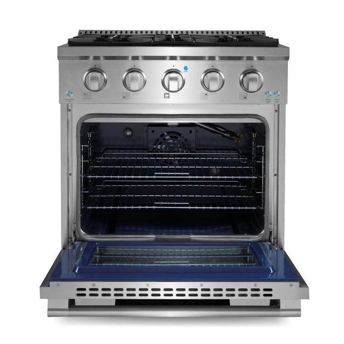 Cosmo 30 Inch Commercial Style 3.5 Cu. Ft. Gas Stainless Steel Range with 4 Burners and Heavy Duty Cast Iron Grates - COS-GRP304 Open