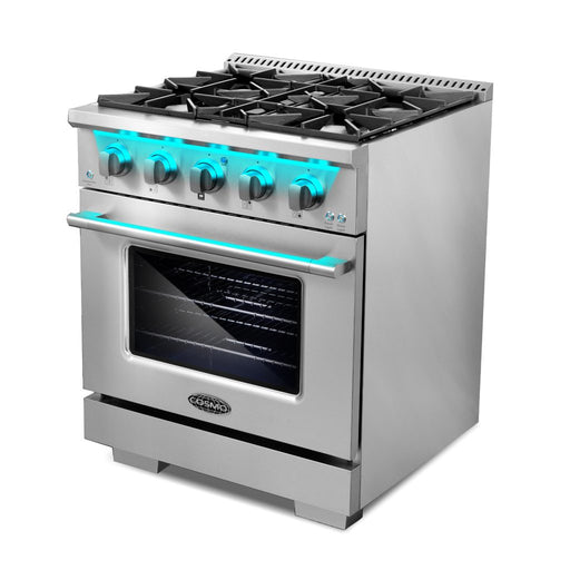 Cosmo 30 Inch Commercial Style 3.5 Cu. Ft. Gas Stainless Steel Range with 4 Burners and Heavy Duty Cast Iron Grates - COS-GRP304 Side