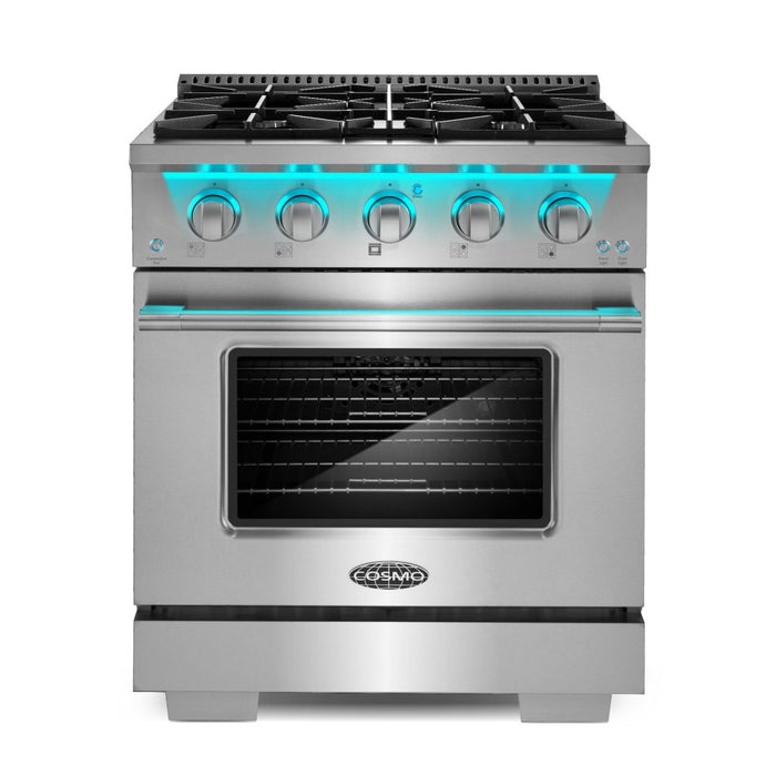 Cosmo 30 Inch Commercial Style 3.5 Cu. Ft. Gas Stainless Steel Range with 4 Burners and Heavy Duty Cast Iron Grates - COS-GRP304 Main