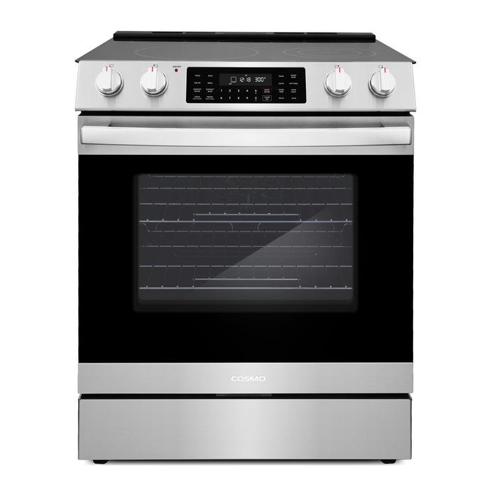 Cosmo 30 Inch Commercial Style 6.3 Cu. Ft. Electric Stainless Steel Range with 5 Burner Glass Cooktop and Self Clean Air Fry Oven - COS-ERC305WKTD Main