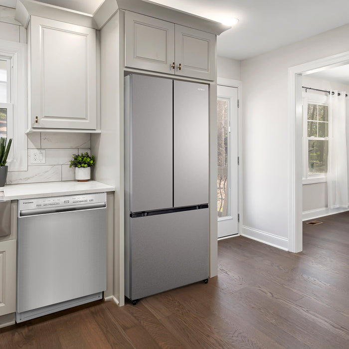 Cosmo 30 Inch Counter Depth 3-Door French Door Stainless Steel Refrigerator with Freezer Drawer, Recessed Handles in Fingerprint Resistant and 17.5 Cu. Ft. Capacity - COS-RFFV183RS Attached