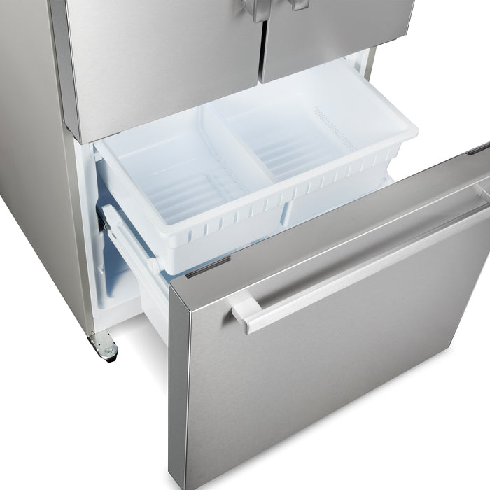 Cosmo 30 Inch Counter Depth 3-Door French Door Stainless Steel Refrigerator with Freezer Drawer in Fingerprint Resistant and 17.5 Cu. Ft Capacity - COS-RFFV183GHS Drawer