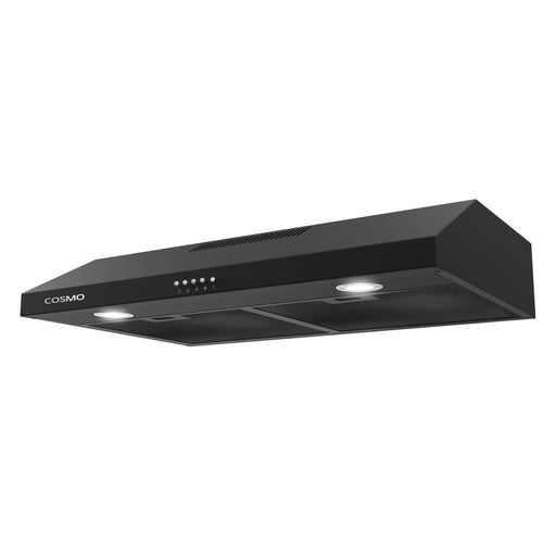 Cosmo 30 Inch Delta Collection Ducted Under Cabinet Matte Black Range Hood with Button Controls, Reusable Filters and LED Lights - COS-5U30-BK Side