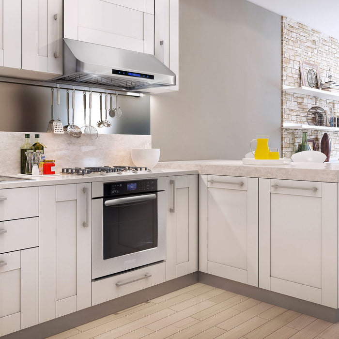 Cosmo 30 Inch Ducted Under Cabinet Stainless Steel Range Hood with Touch Display, LED Lighting and Permanent Filters - COS-QS75 Attached