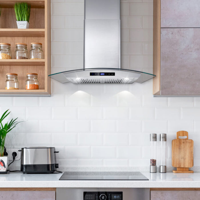 Cosmo 30 Inch Ducted Wall Mount Stainless Steel Range Hood with Touch Controls, LED Lighting and Permanent Filters - COS-668WRCS75 Attached