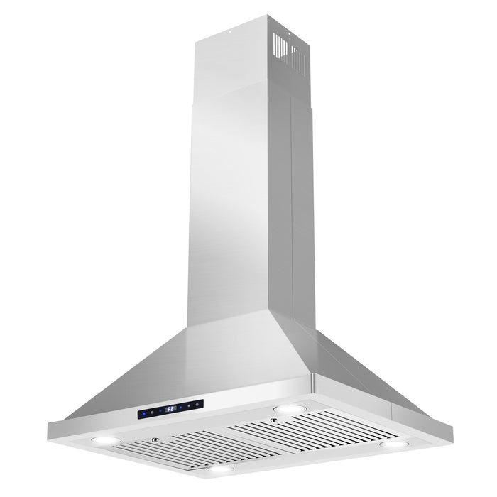 Cosmo 30 Inch Ductless Island Stainless Steel Range Hood with Soft Touch Controls, LED Lights and Permanent Filters - COS-63ISS75-DL Side