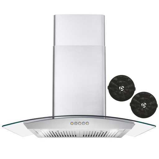Cosmo 30 Inch Ductless Wall Mount Stainless Steel Range Hood with LED Lighting and Carbon Filter Kit for Recirculating - COS-668A750-DL Front