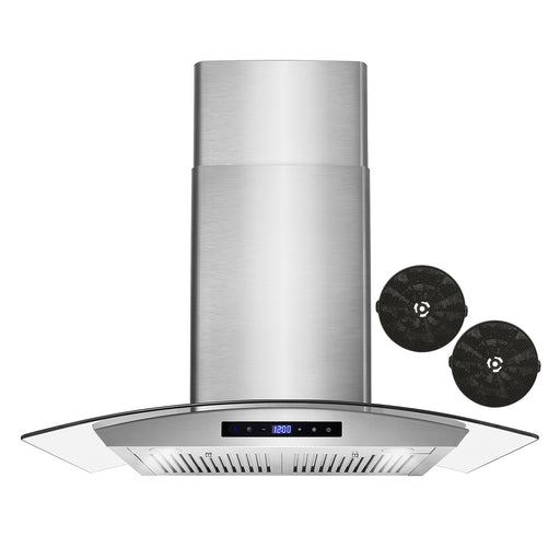 Cosmo 30 Inch Ductless Wall Mount Stainless Steel Range Hood with LED Lighting and Carbon Filter Kit for Recirculating - COS-668AS750-DL Front
