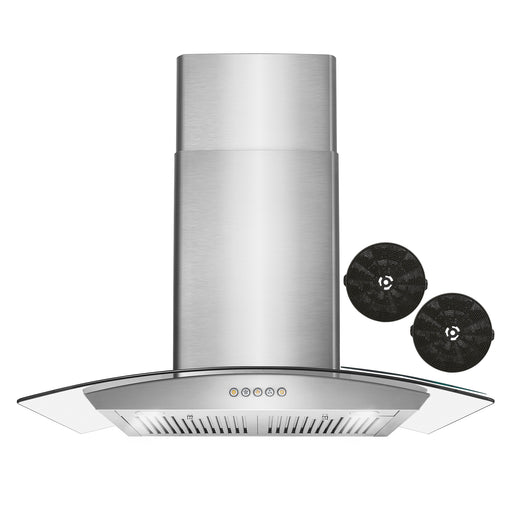 Cosmo 30 Inch Ductless Wall Mount Stainless Steel Range Hood with Push Button Controls, LED Lighting and Carbon Filter Kit for Recirculating - COS-668WRC75-DL Front