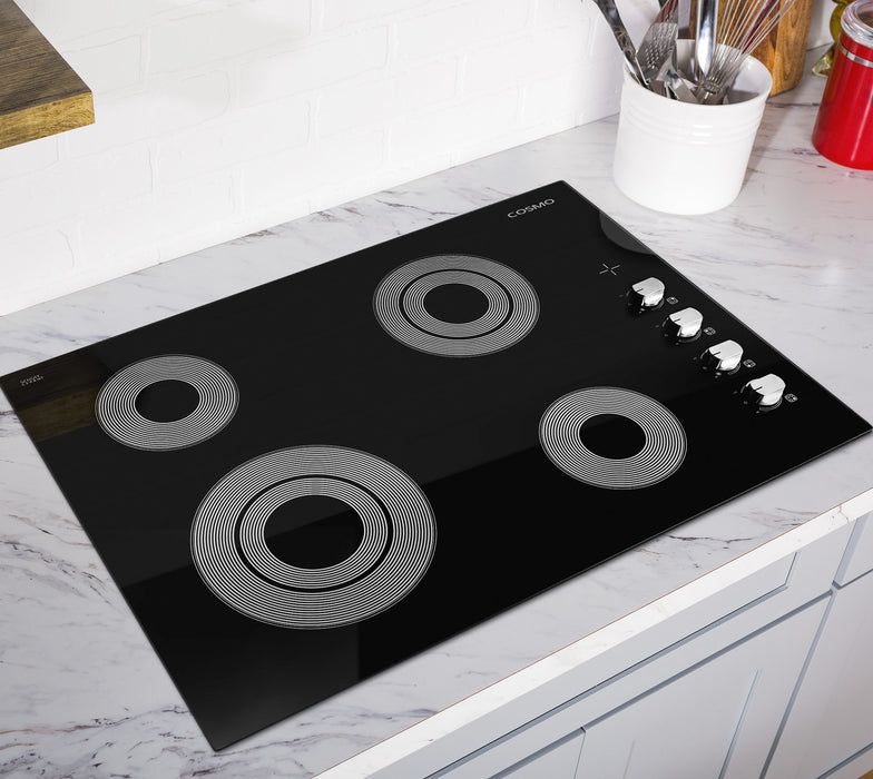 Cosmo 30 Inch Electric Ceramic Glass Cooktop with 4 Burners, Dual Zone Elements, Hot Surface Indicator Light and Control Knobs - COS-304ECC Attached