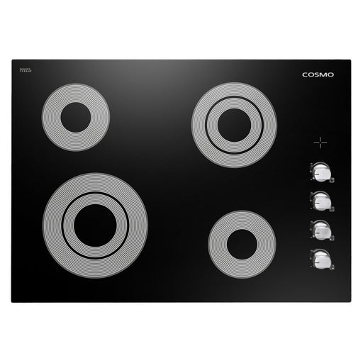 Cosmo 30 Inch Electric Ceramic Glass Cooktop with 4 Burners, Dual Zone Elements, Hot Surface Indicator Light and Control Knobs - COS-304ECC Front