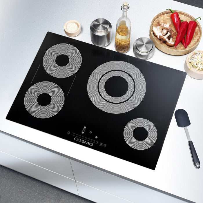 Cosmo 30 Inch Electric Ceramic Glass Cooktop with 4 Burners, Triple Zone Element, Sync Burners, Hot Surface Indicator Light and Touch Control - COS-304TBECC Attached