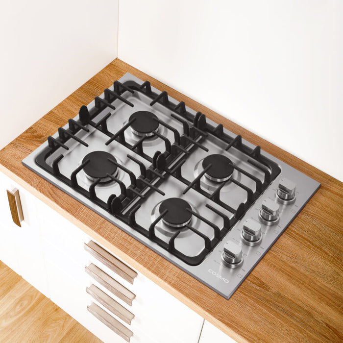 Cosmo 30 Inch Gas Stainless Steel Cooktop with 4 Italian Made Burners - COS-DIC304 Attached
