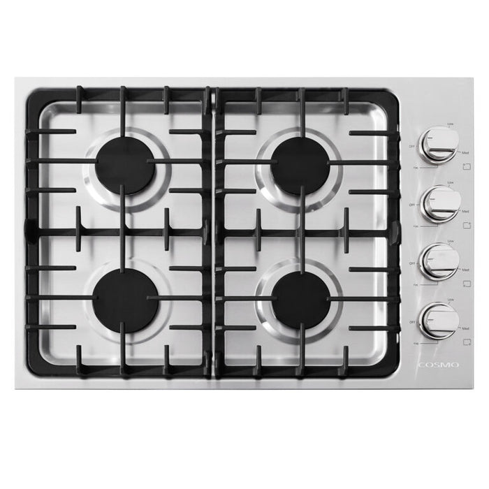 Cosmo 30 Inch Gas Stainless Steel Cooktop with 4 Italian Made Burners - COS-DIC304 Front