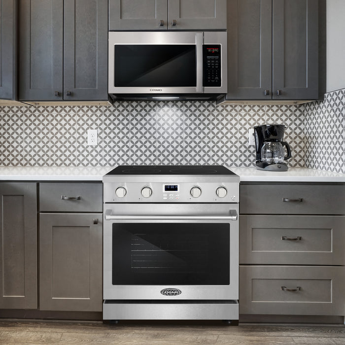 Cosmo 30 Inch Haven Collection 4.8 Cu. Ft. Electric Stainless Steel Range with 4 Burner Glass Cooktop and Convection Oven - COS-ERC304KBD Attached