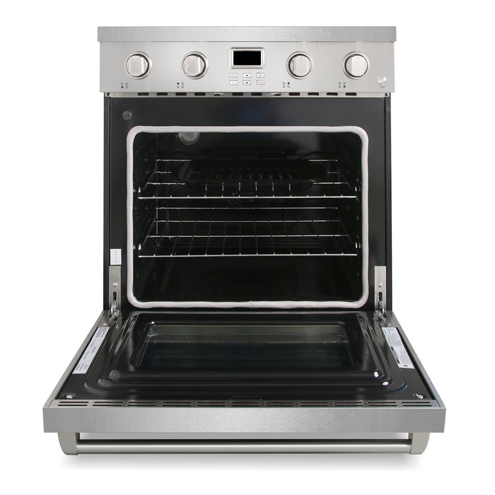Cosmo 30 Inch Haven Collection 4.8 Cu. Ft. Electric Stainless Steel Range with 4 Burner Glass Cooktop and Convection Oven - COS-ERC304KBD Open